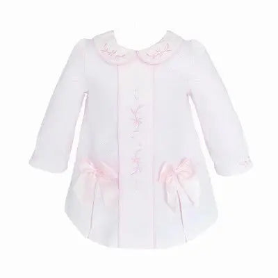 Baby Girls Pink Pique Embroidery Pleated Dress Dainty Delilah