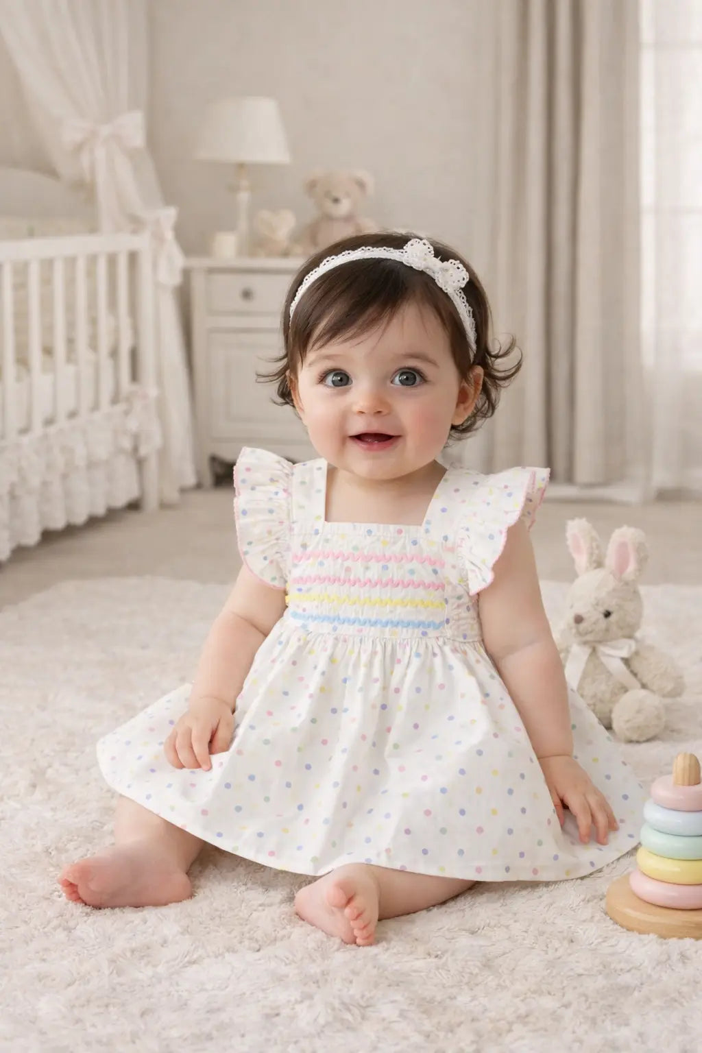 SS26 Baby Girls Pastel Polka Dot Dress Dainty Delilah