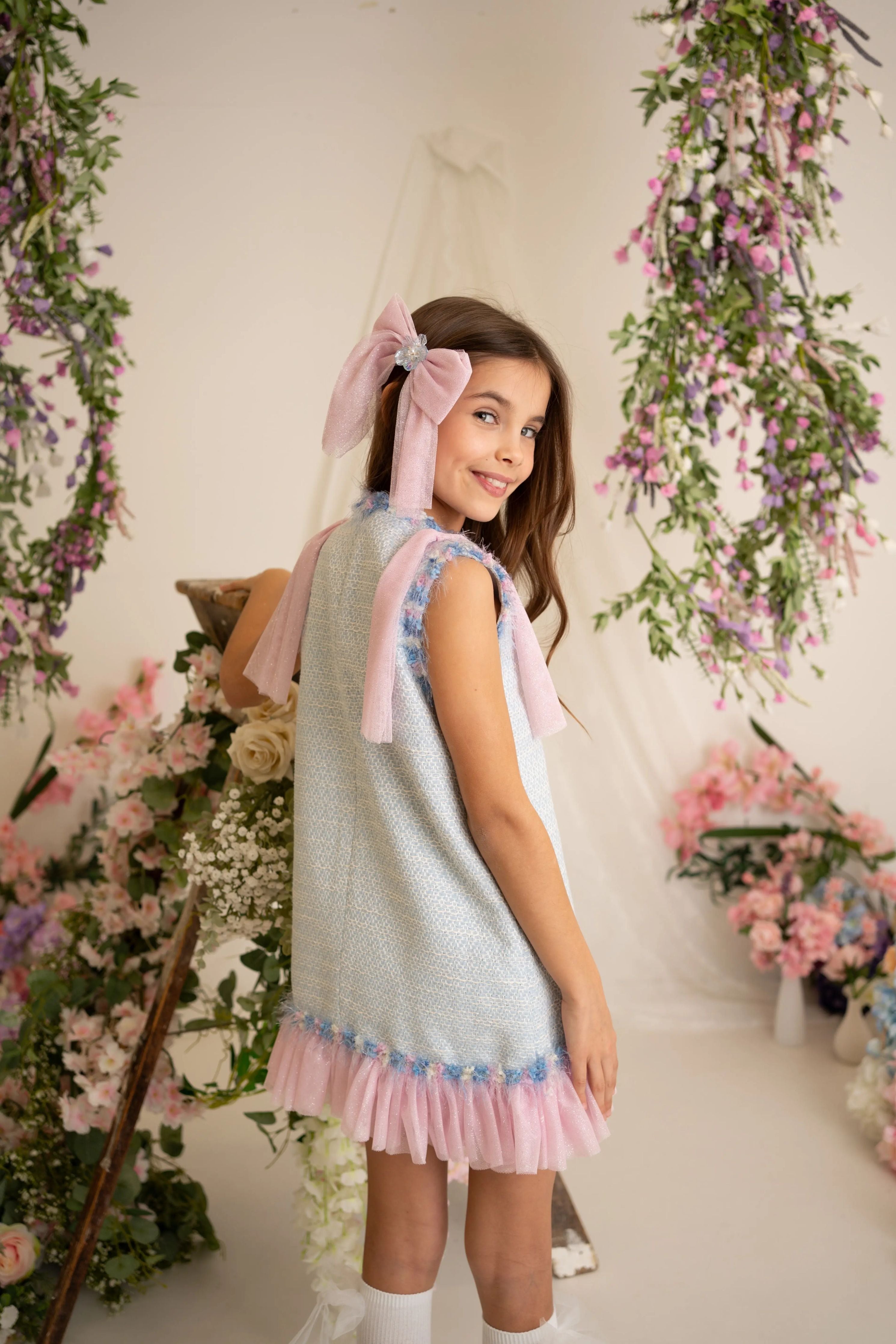 SS26 Naxos Girls Bubblegum Glitter Tulle Dress Naxos