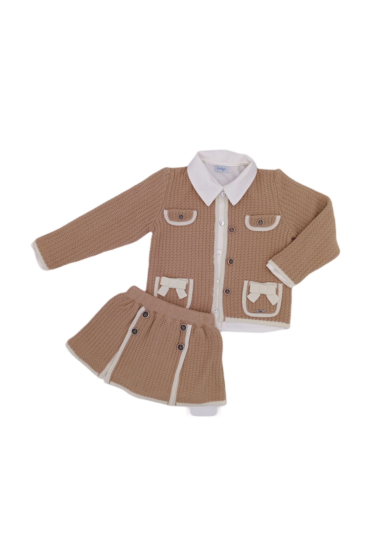 AW24 Rahigo Camel & Cream Girls Cardigan & Skort Set