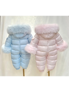 Baby Pink Detachable Fur Cuff Snowsuit - In Stock Dainty Delilah