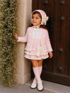 AW26 Rahigo Baby Girls Pink & Cream Cardigan,Pinafore,Shirt,Bonnet & Socks Rahigo Moda Infantil
