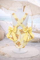 Girls Summer Yellow Bear Frilly Bow Swimming Costume Dainty Delilah