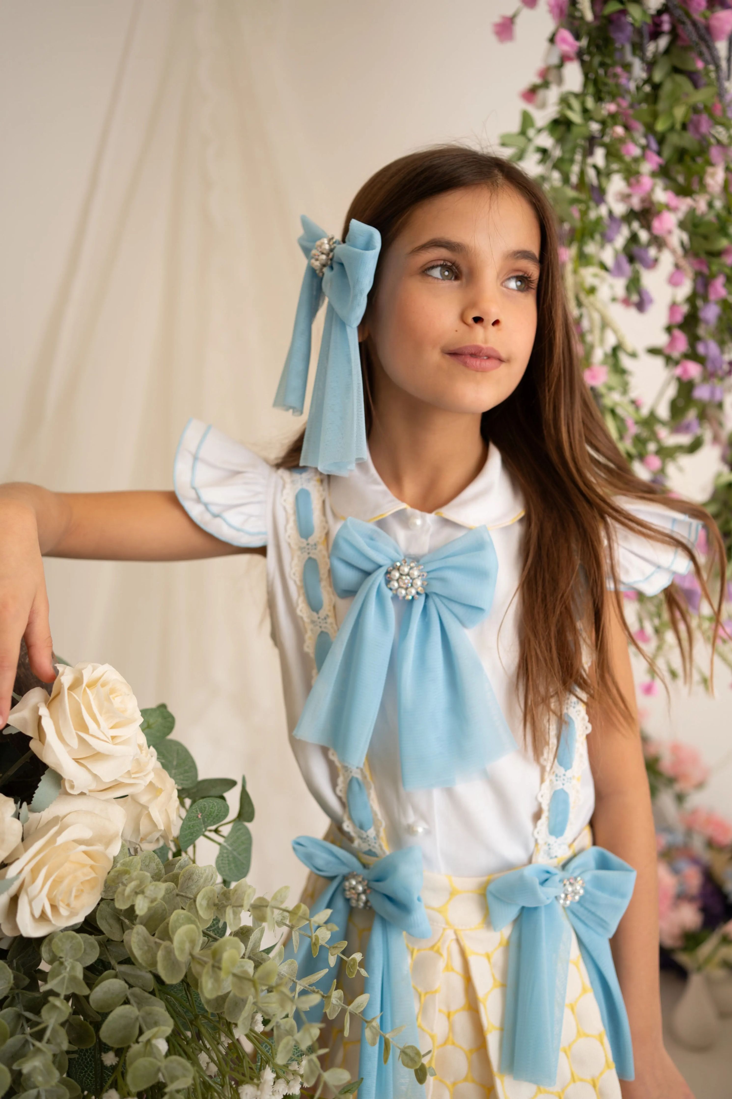 SS26 Naxos Girls Yellow & Blue Shirt & Pinafore Dress Naxos