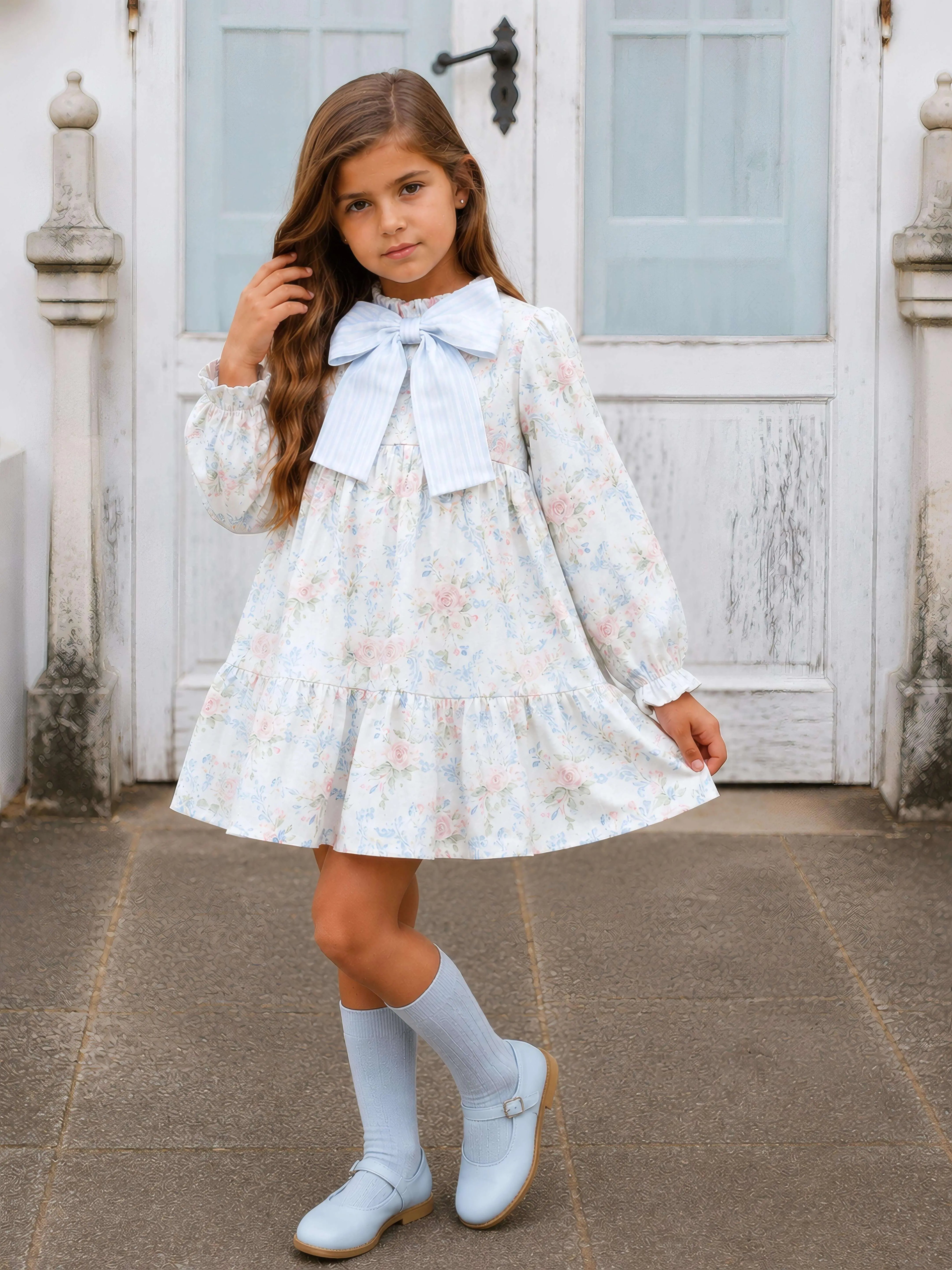 AW26 Dainty Delilah Blue Floral Puff Dress Dainty Delilah