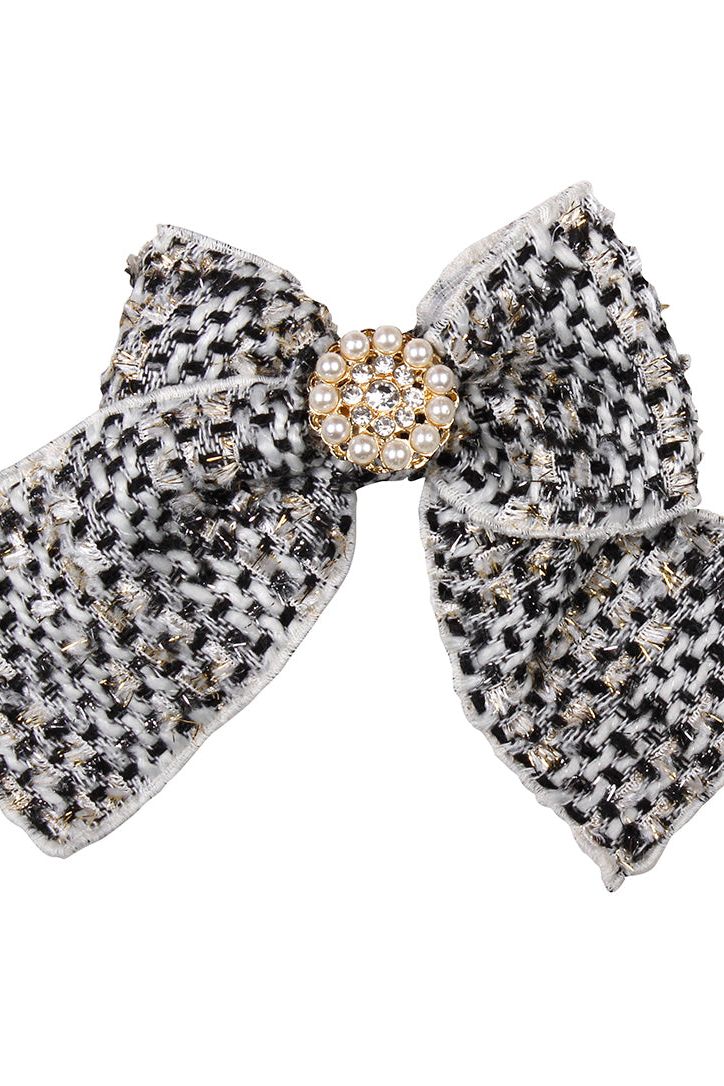 AW24 Naxos Girls Black Chanel Tweed Hair Bow