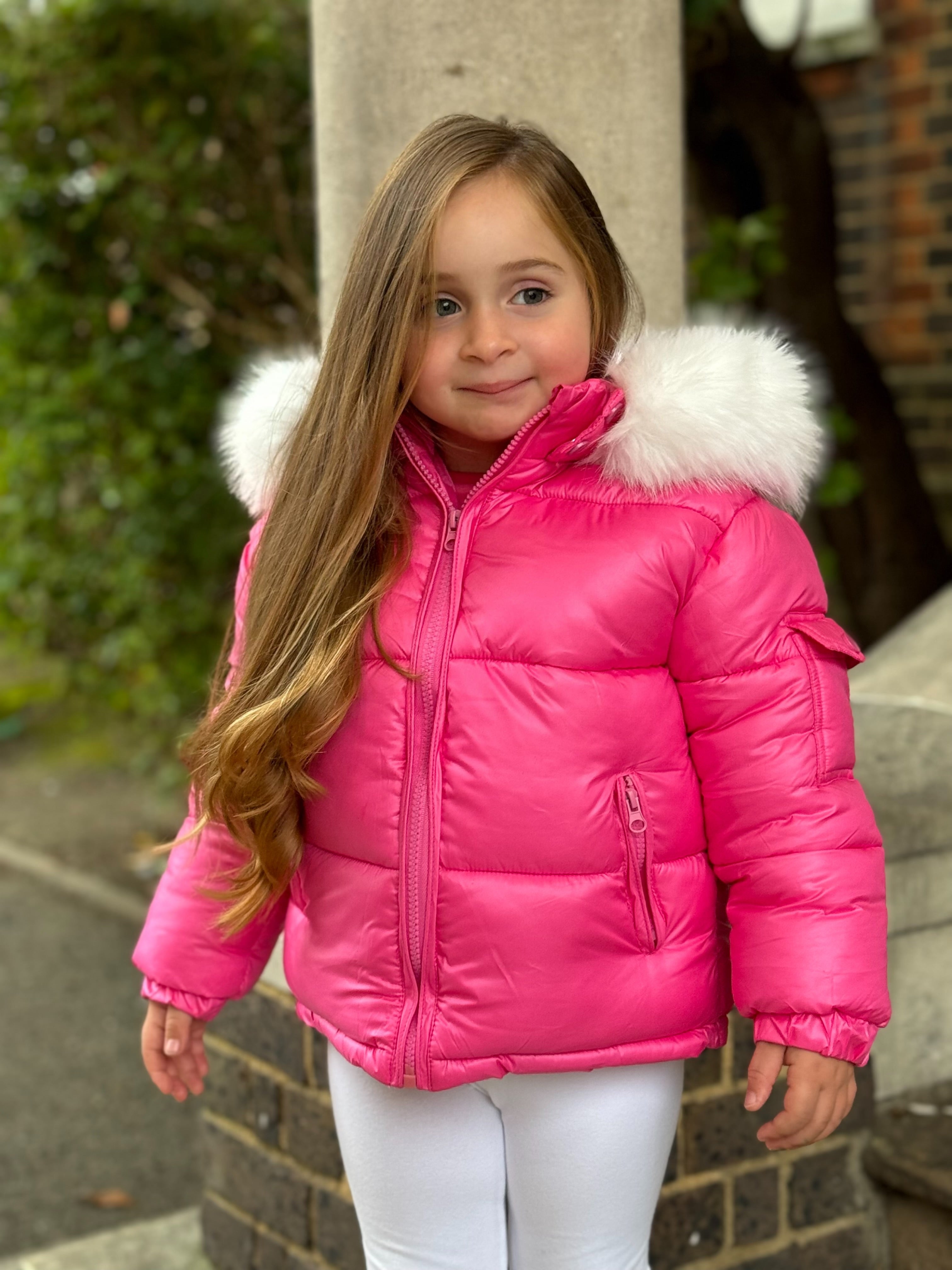 Hot Pink Fur Hood Girls Coat Dainty Delilah