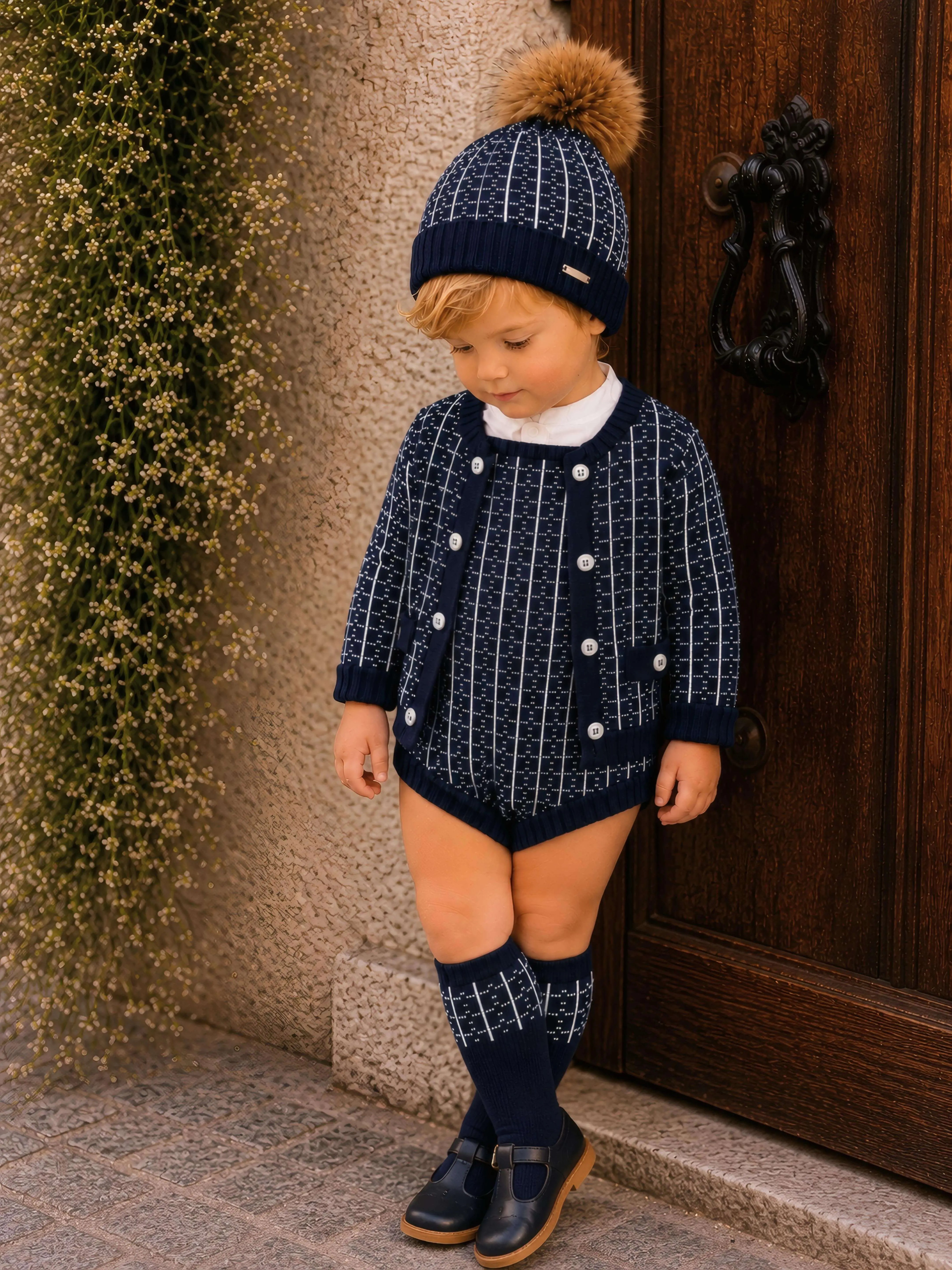 AW26 Rahigo Baby Boys Navy Blue Knitted Romper 5P Set Rahigo Moda Infantil