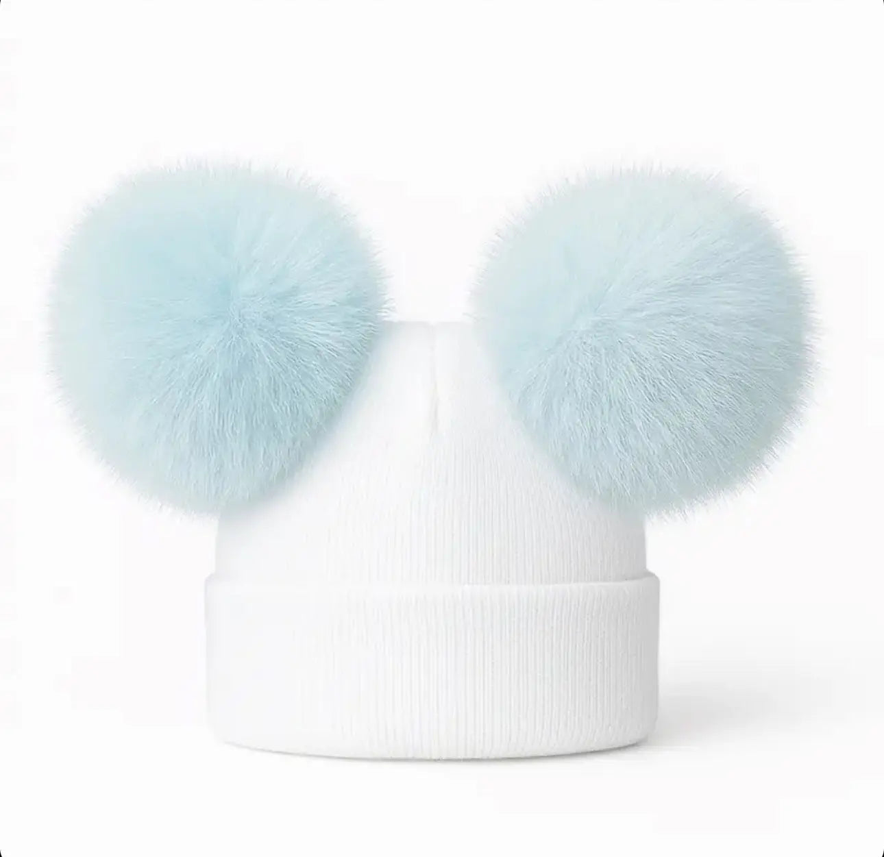 Baby Blue Double Pompom Fur Unisex Hat Dainty Delilah