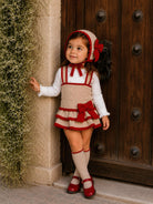 AW26 Rahigo Baby Girls Camel & Red Cardigan,Pinafore,Shirt,Bonnet & Socks Rahigo Moda Infantil