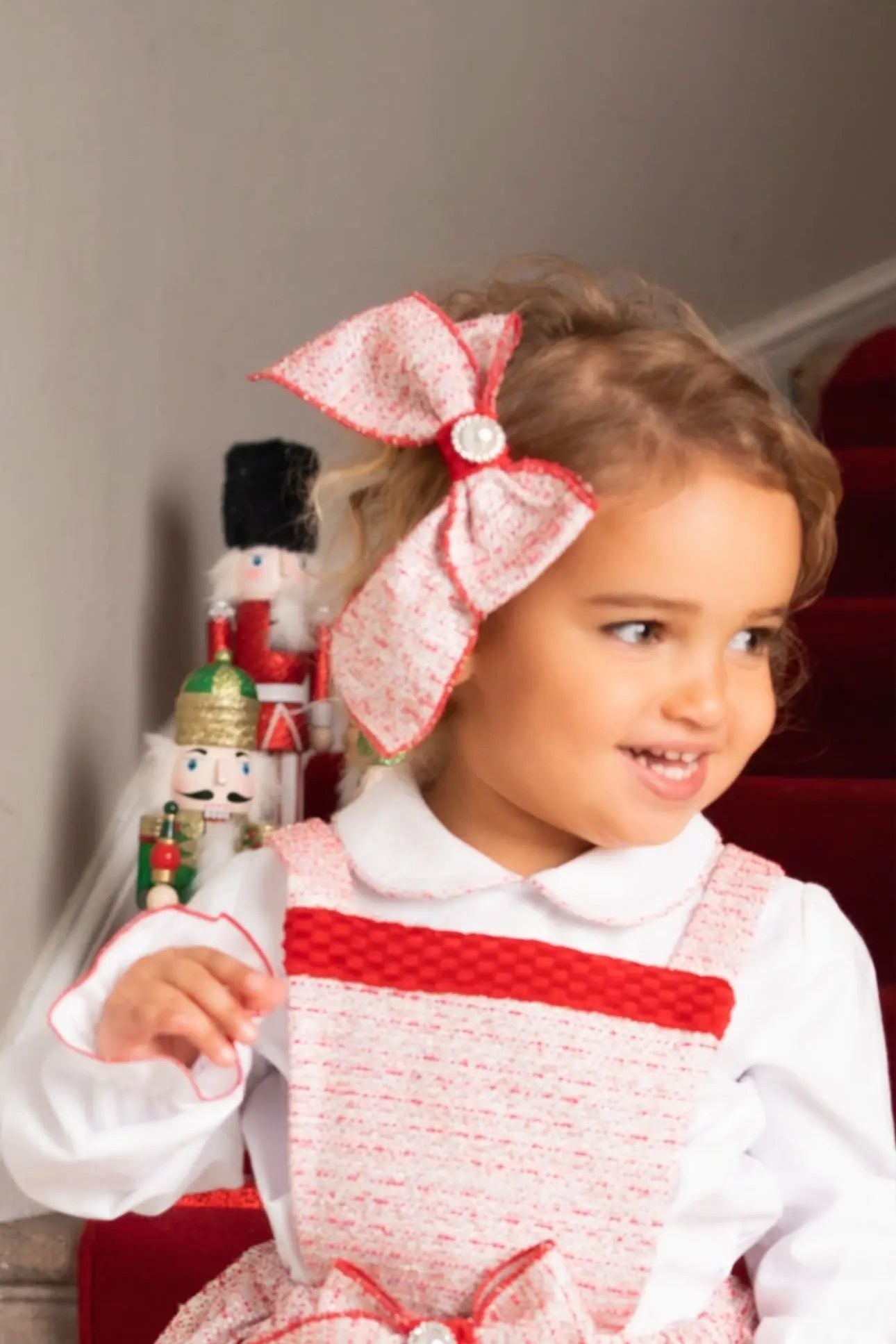 AW25 Naxos Girls Red Tweed Hair Bow Naxos