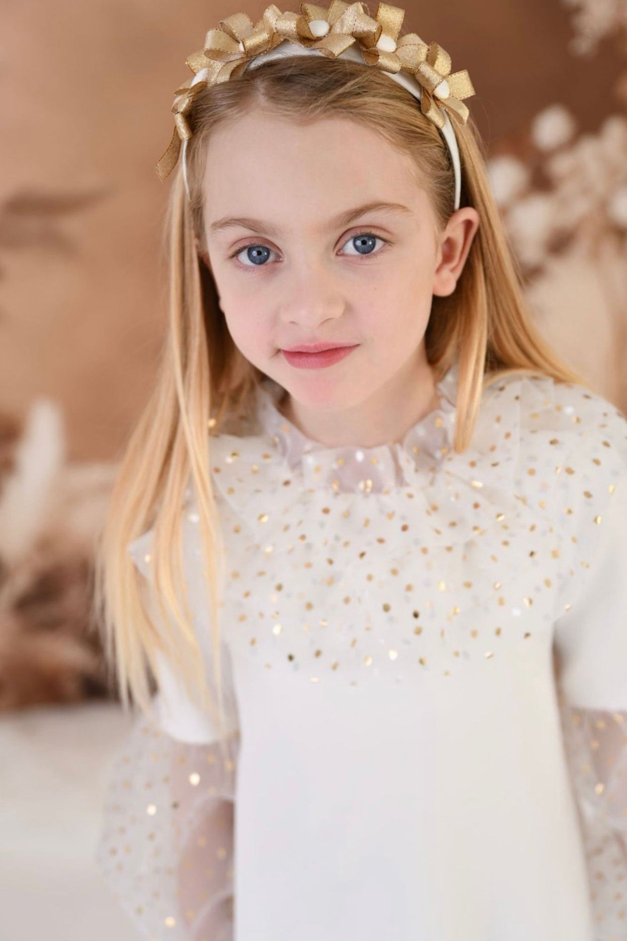 AW24 Rochy Girls Cream & Gold Aline Dress