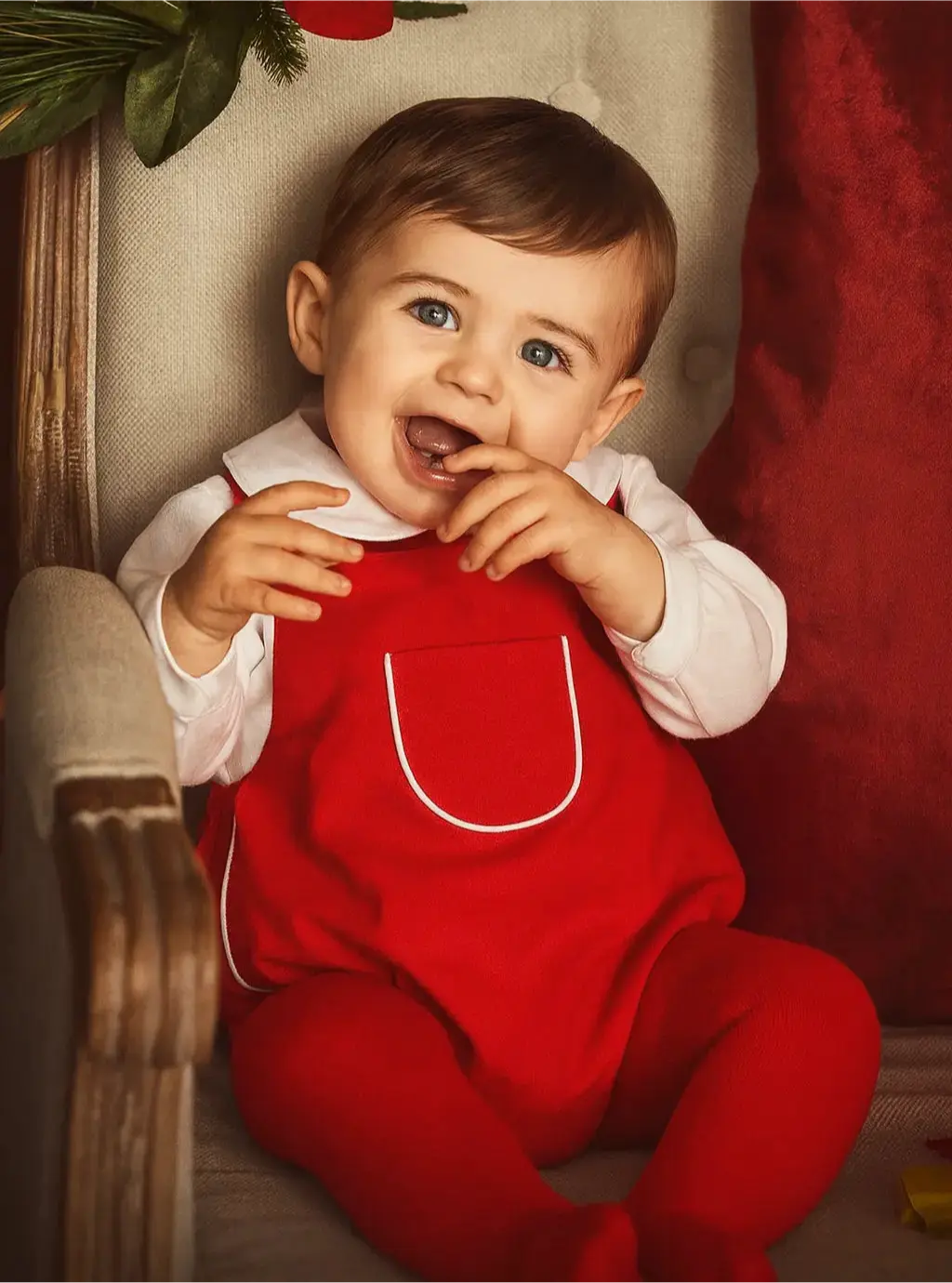 AW25 Baby Boys Red Christmas H Bar Romper Dainty Delilah