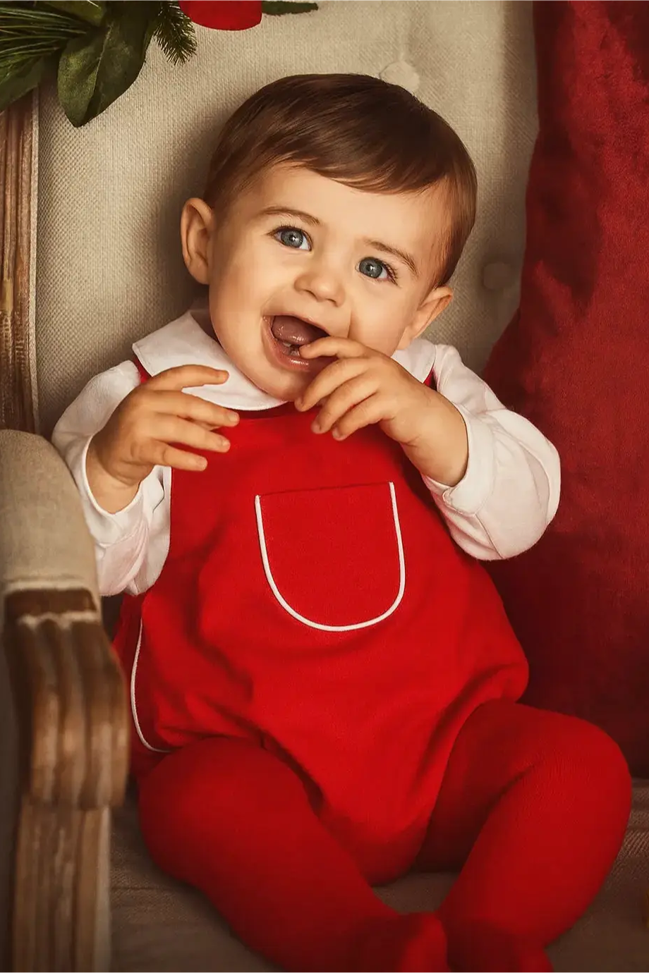 AW25 Baby Boys Red Christmas H Bar Romper Dainty Delilah