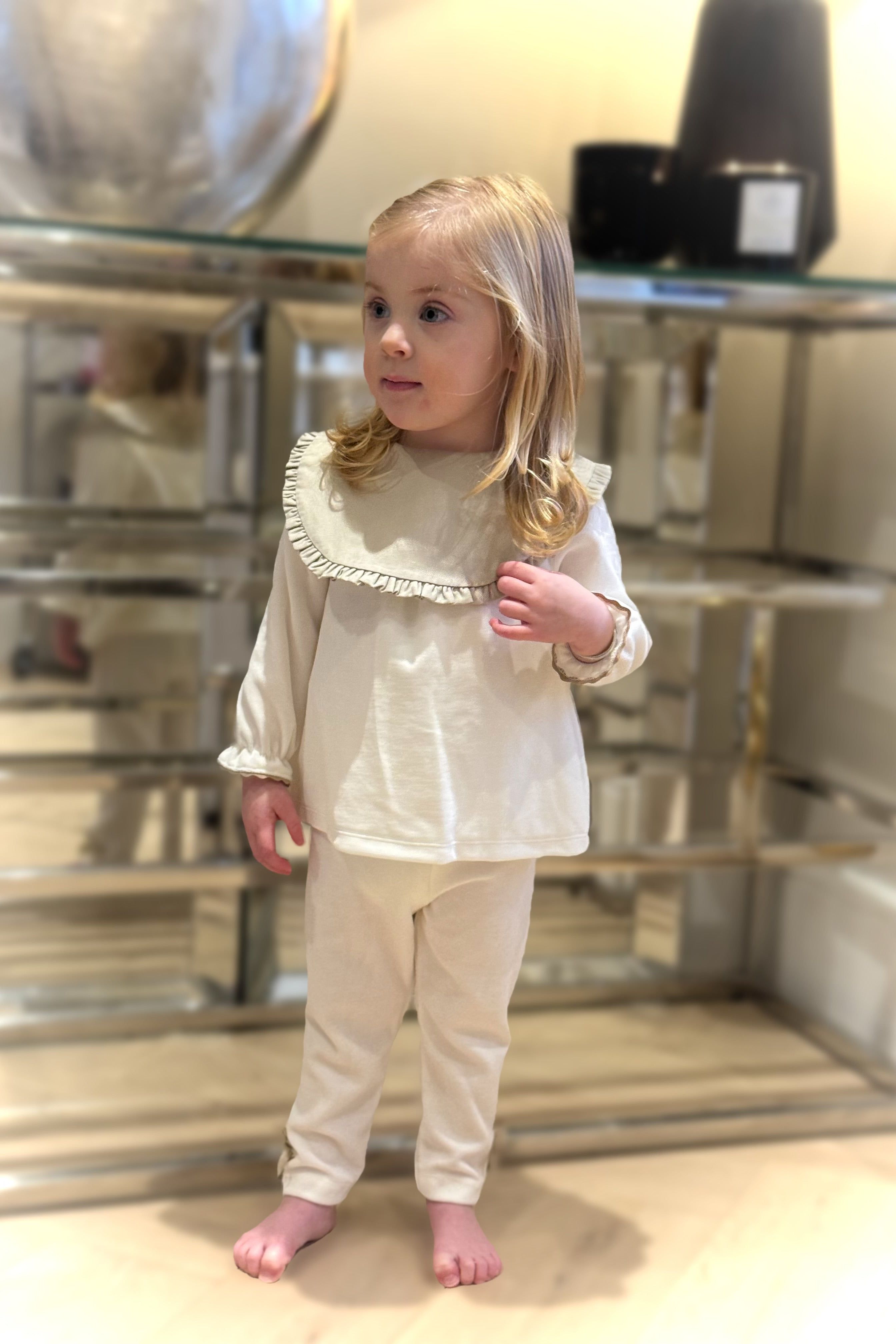 Girls white & Beige Velour Loungewear Set Dainty Delilah