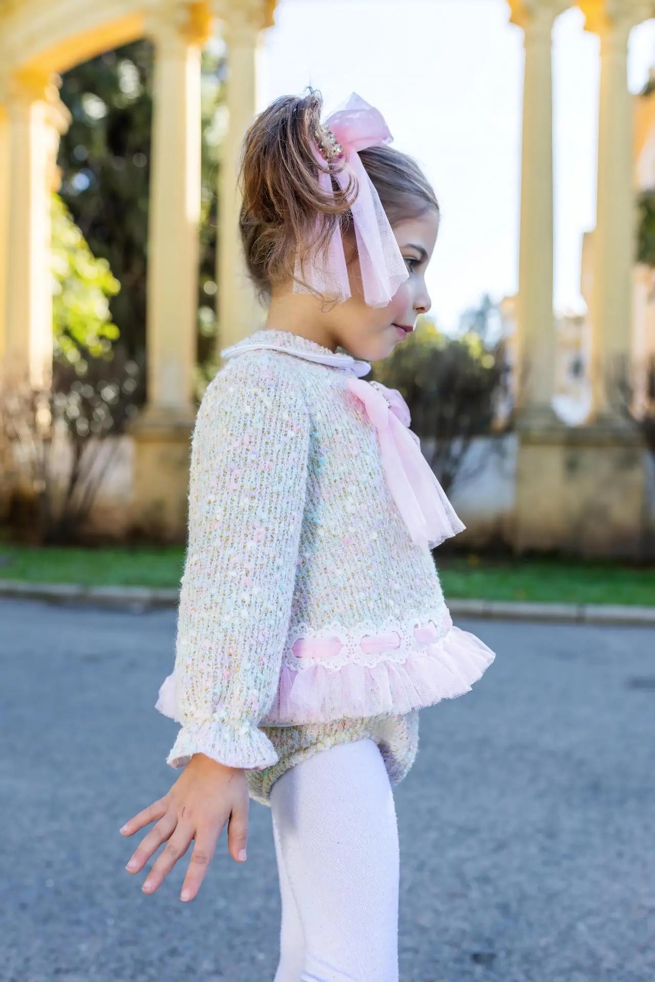 AW26 Naxos Pink Tweed Tulle Baby Dress & Knickers Naxos