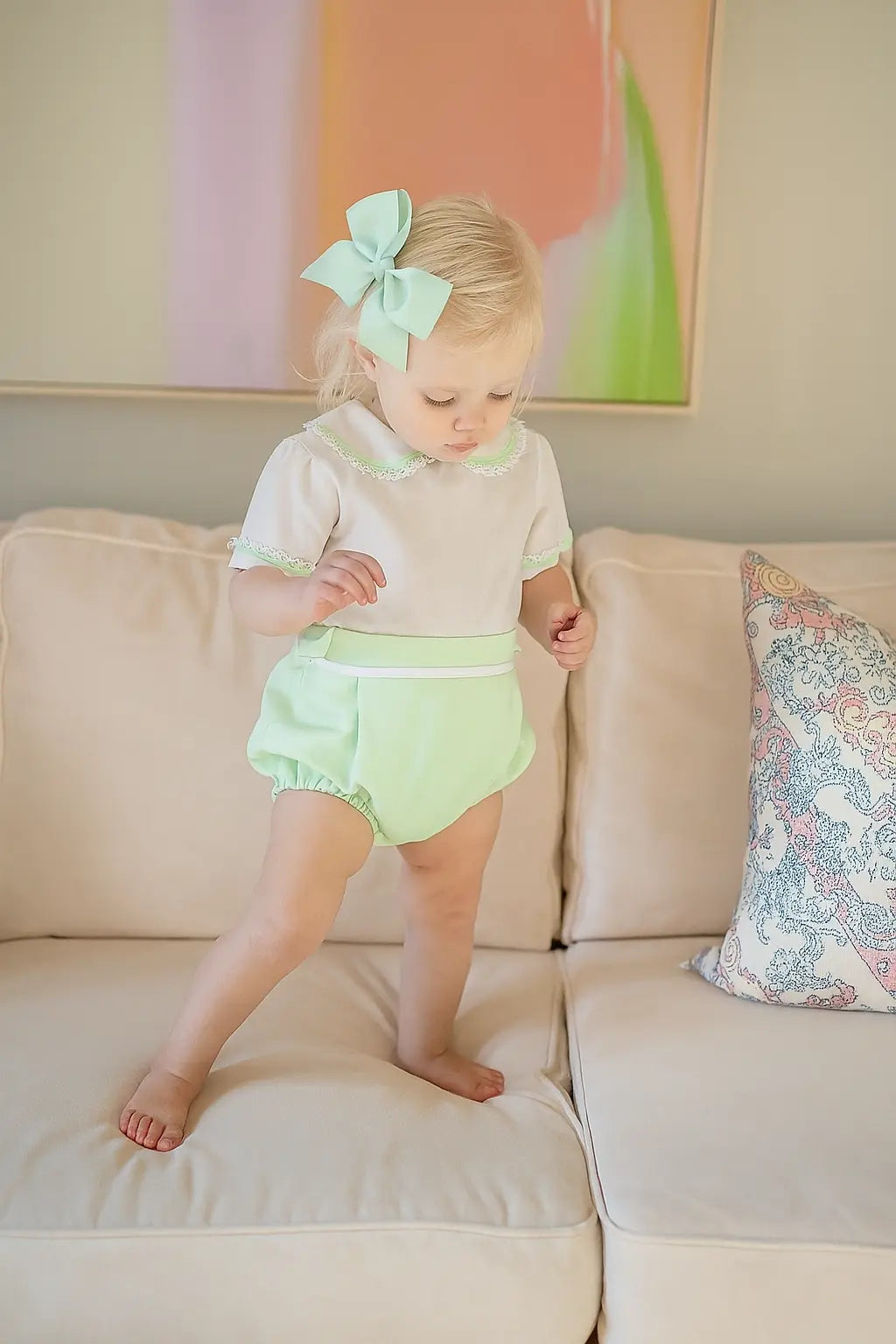 SS25 Baby Girls Pastel Mint Romper Dainty Delilah