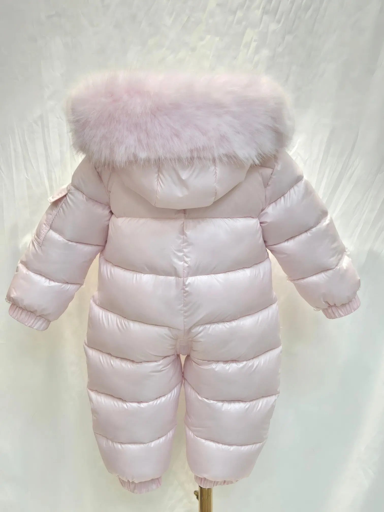 Baby Pink Detachable Fur Cuff Snowsuit - In Stock Dainty Delilah
