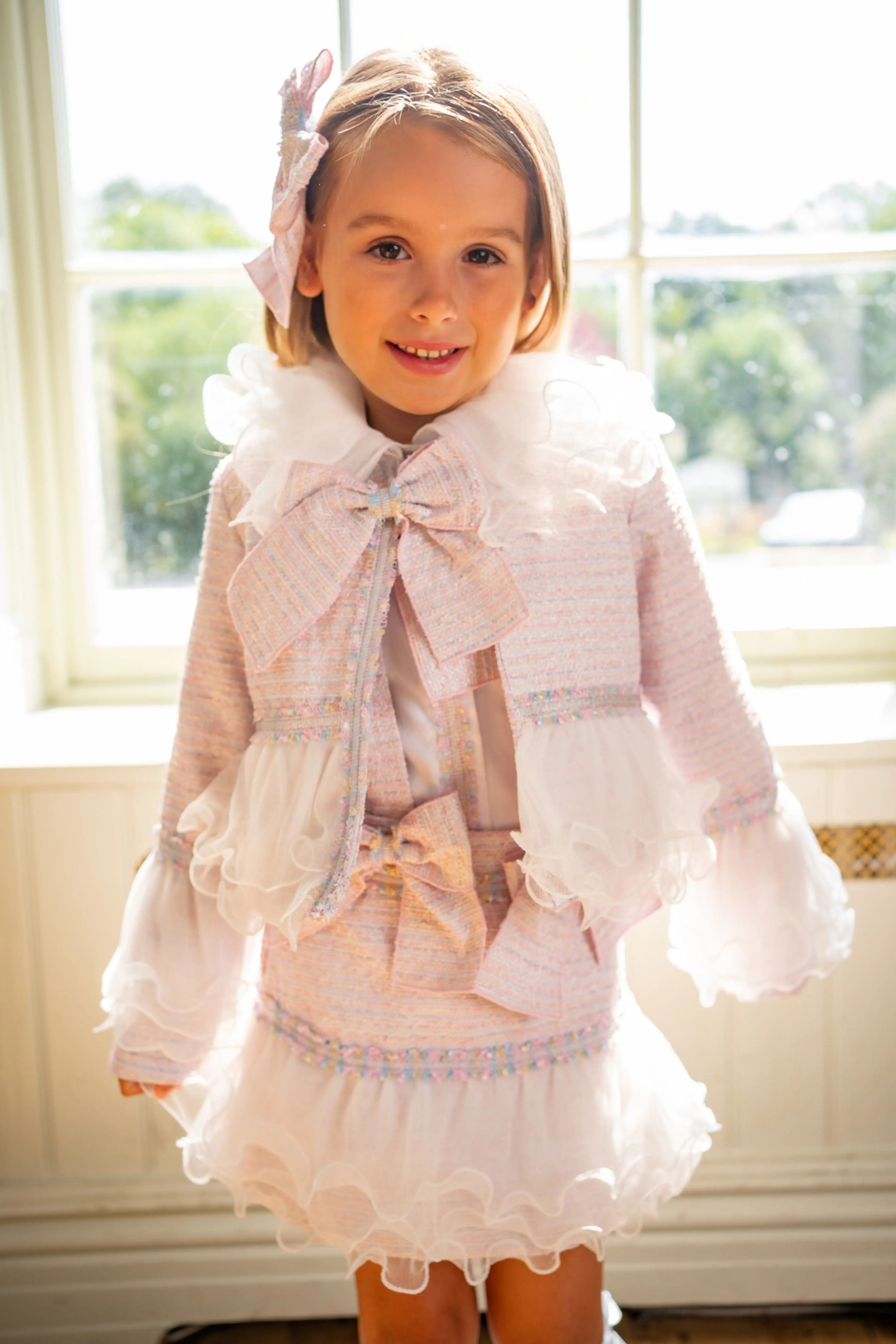 AW25 Naxos Girls Pink Tweed Blazer & Pinafore Set Naxos