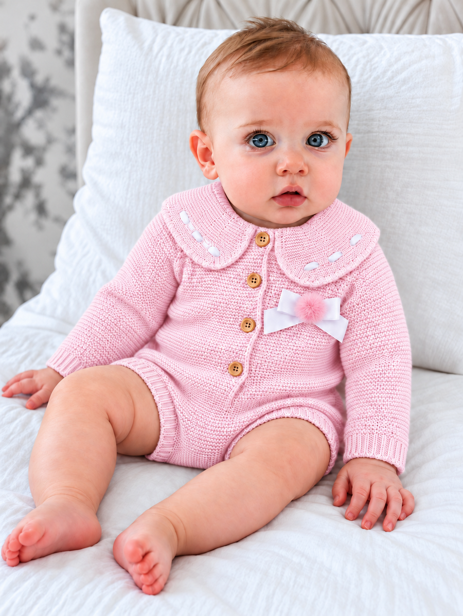 AW26 Pink Ribbon Knitted Baby Romper