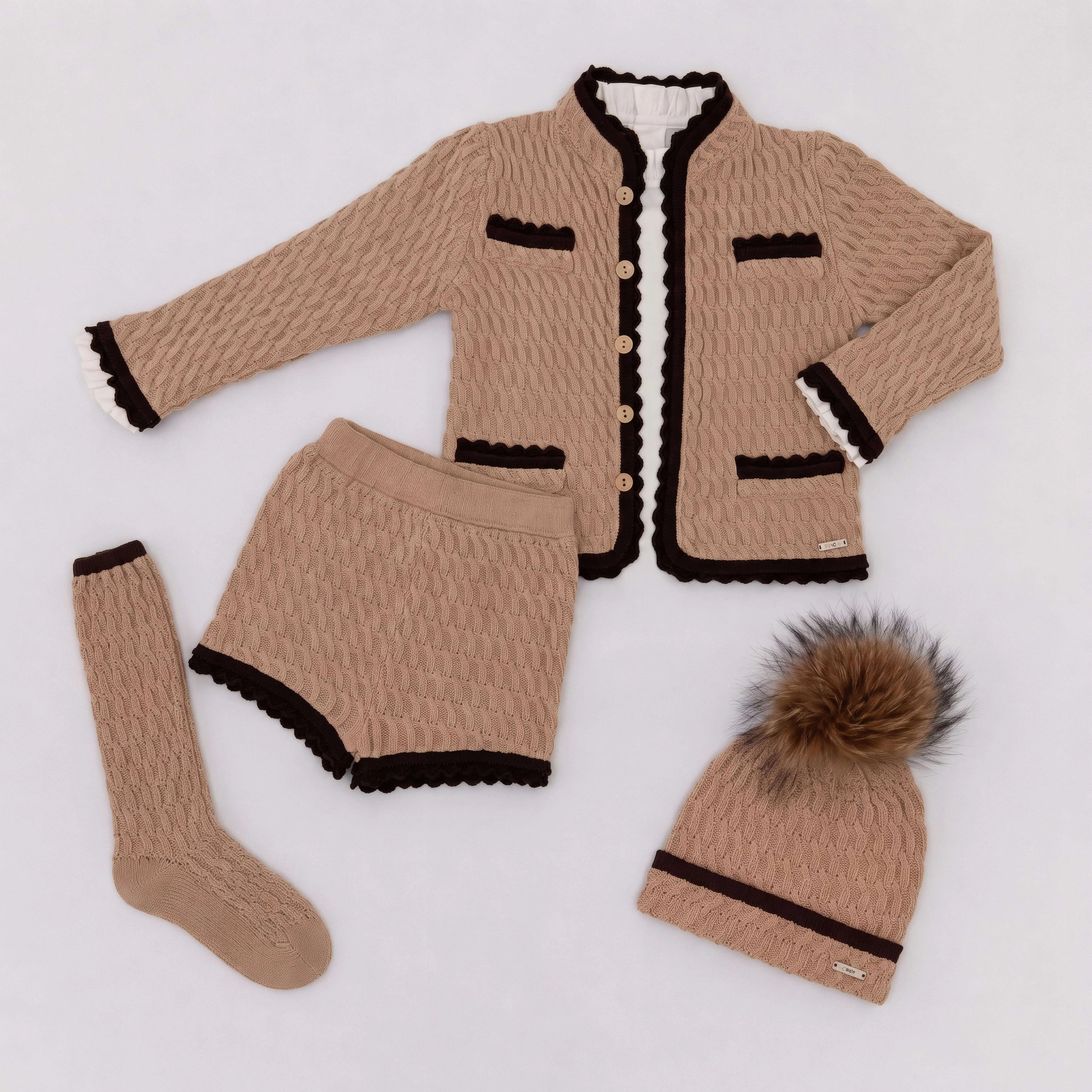 AW26 Rahigo Baby Boys Camel & Brown Knitted Short 5P Set Rahigo Moda Infantil