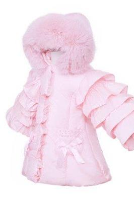 Girls Pink Bow Frilly Coat