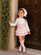 AW26 Rahigo Baby Girls Pink & Cream Cardigan,Pinafore,Shirt,Bonnet & Socks Rahigo Moda Infantil