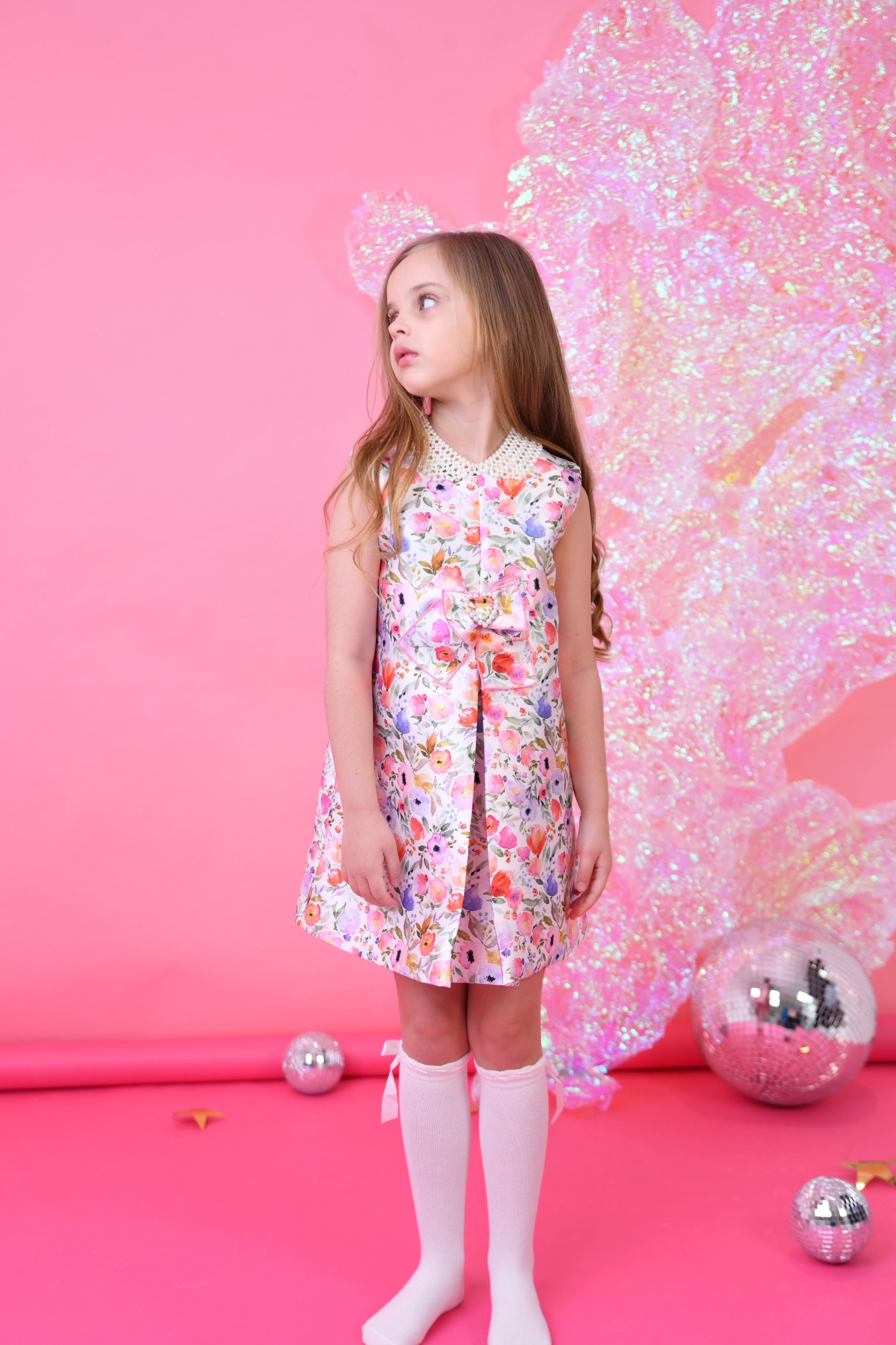 SS25 Naxos Girls Floral Pearl Necklace Dress