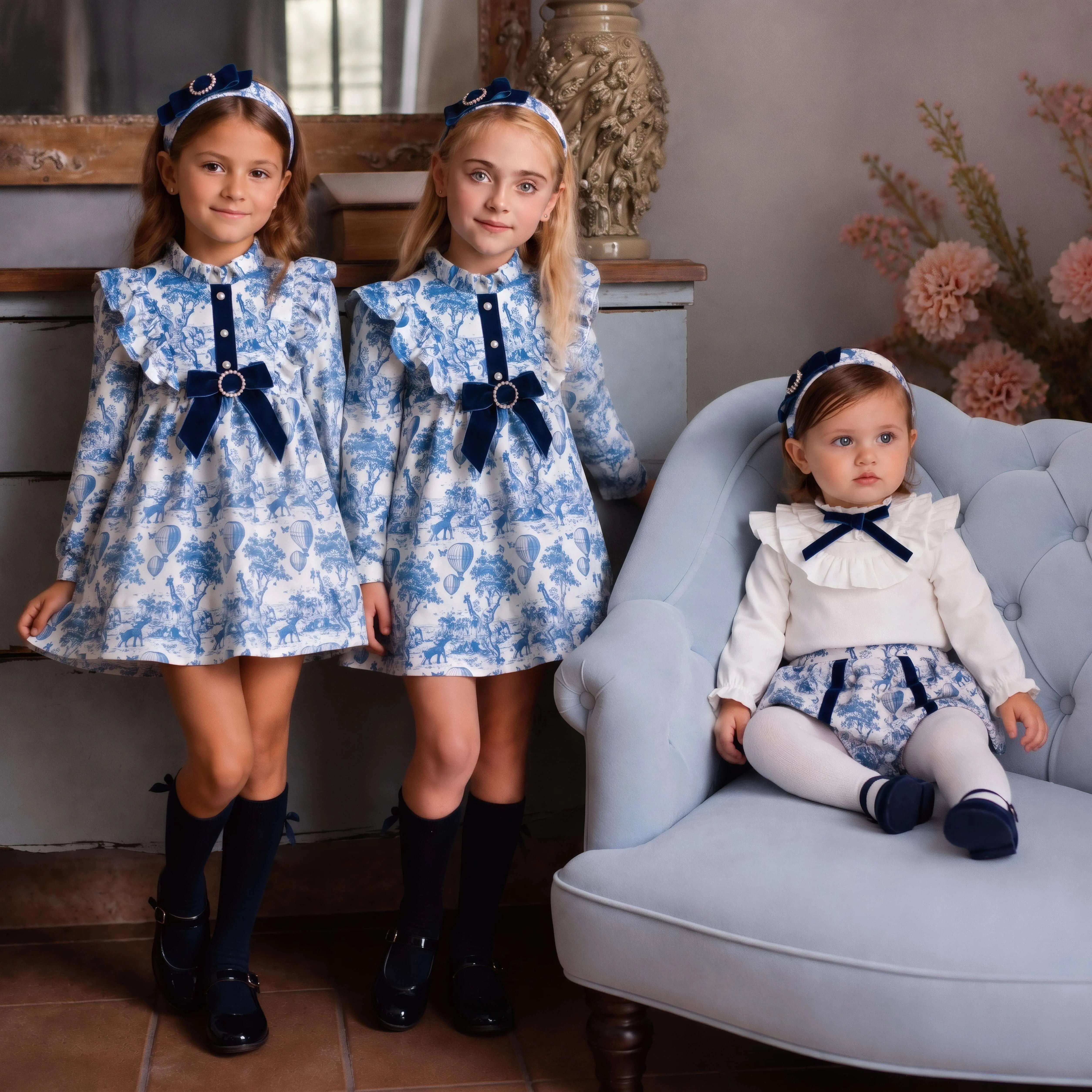 AW26 Rochy Girls Blue Toile A-Line Dress Rochy