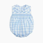 Baby Boys Blue Gingham Summer Smock Romper Dainty Delilah
