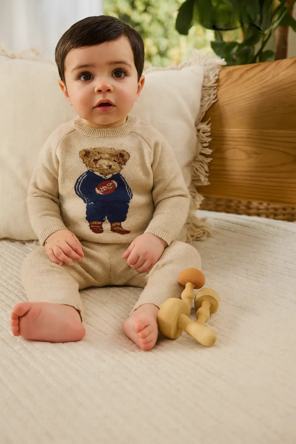AW25 Boys Beige Teddy Bear Knitted Tracksuit Dainty Delilah