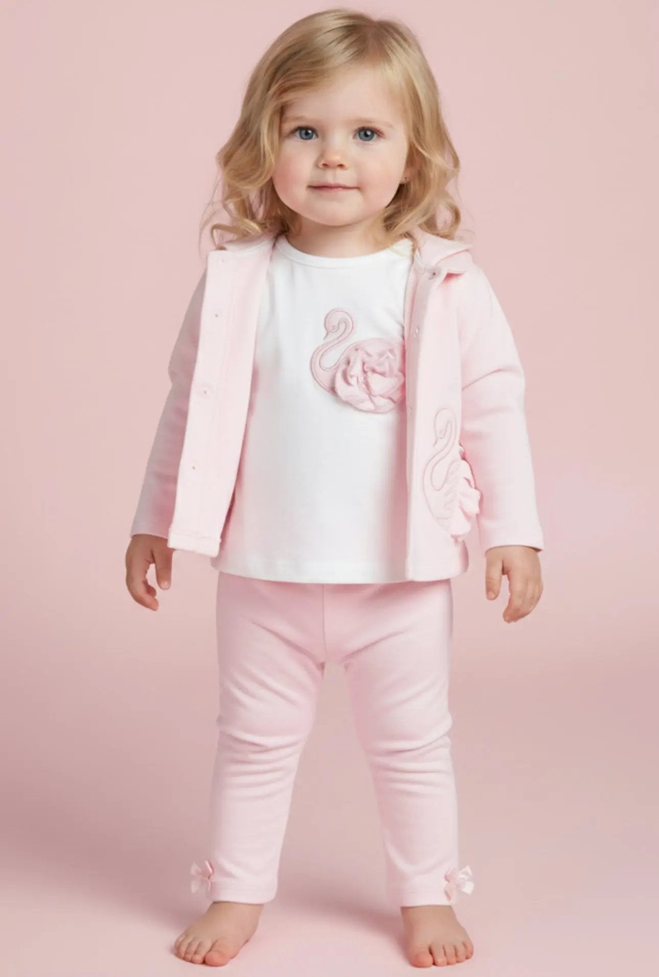 Baby Girls Pink 3P Swan Legging Set Dainty Delilah