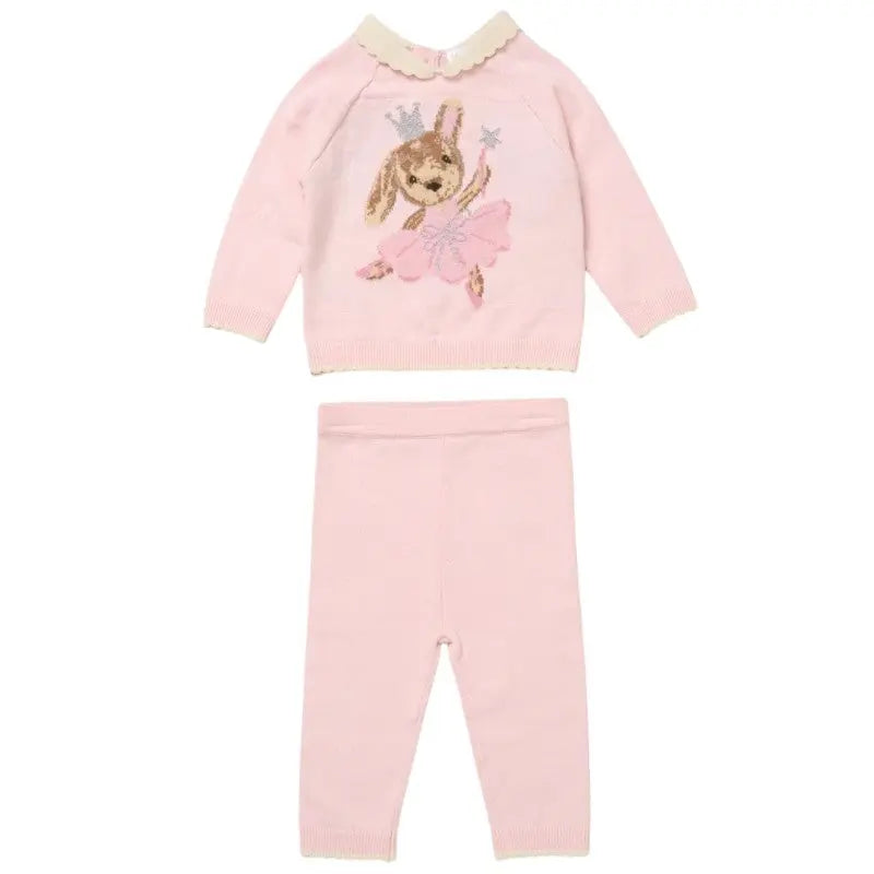 AW25 Girls Pink Bunny Knitted Tracksuit Dainty Delilah