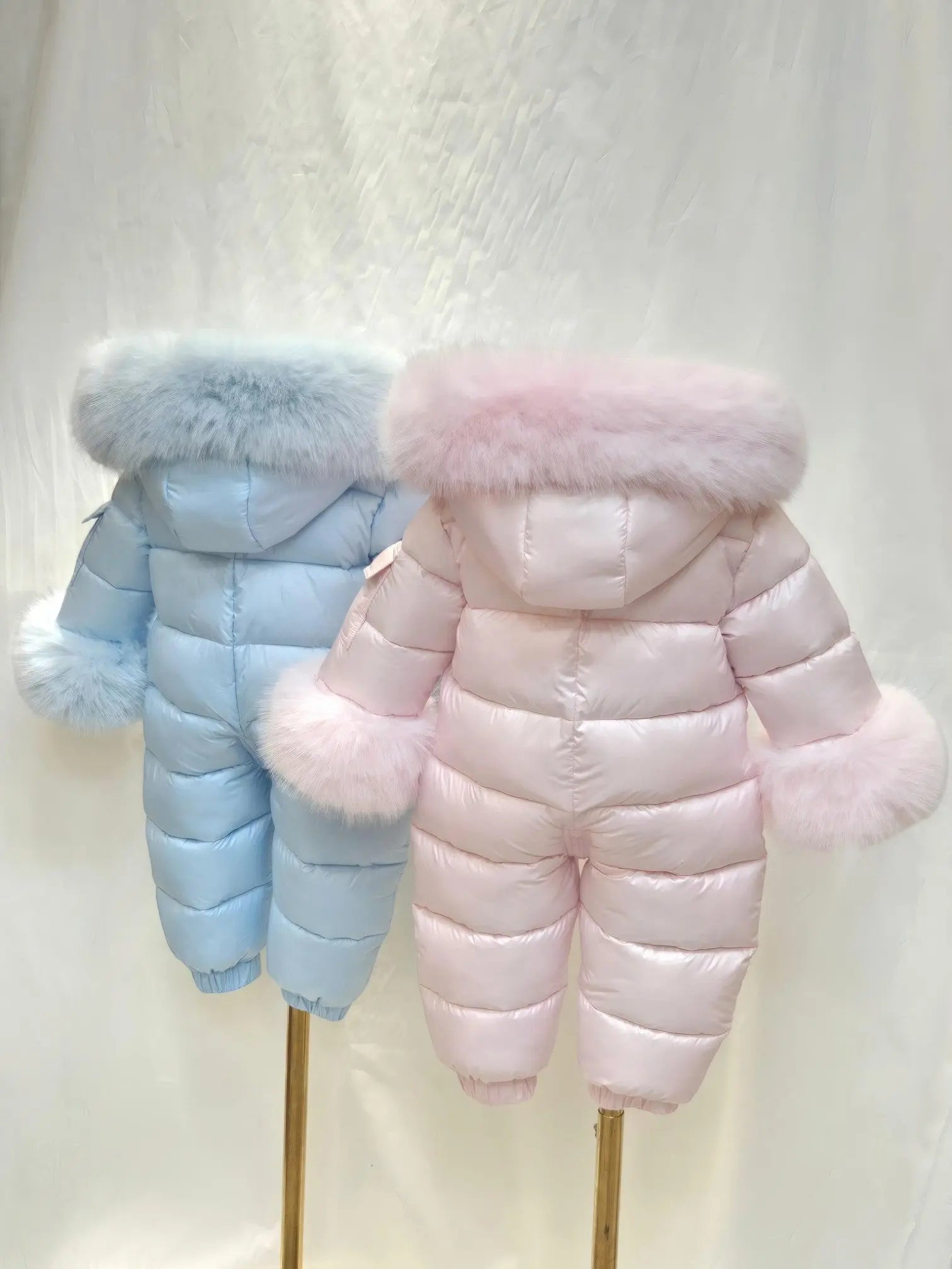 Baby Pink Detachable Fur Cuff Snowsuit - In Stock Dainty Delilah