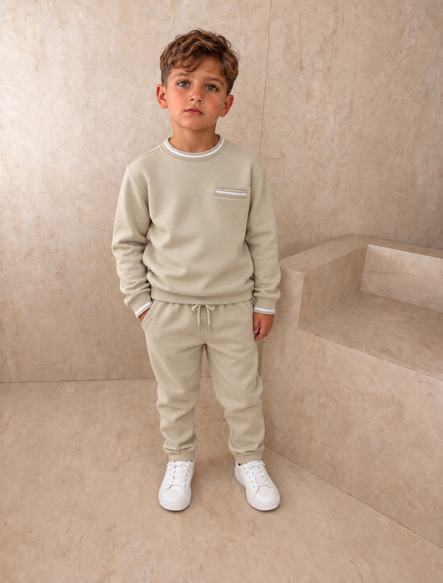 AW26 Boys Stone Round Neck Cotton Tracksuit