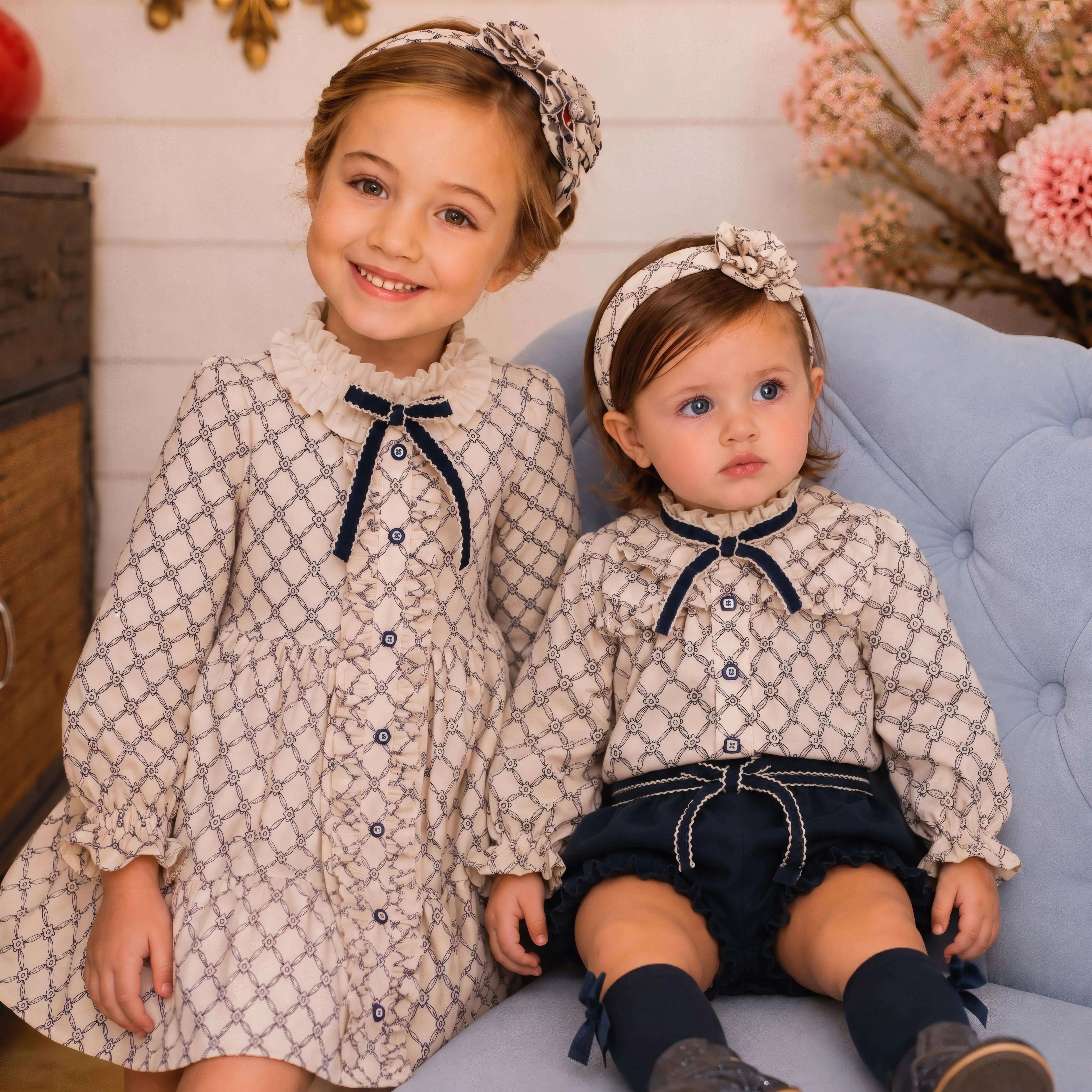 AW26 Rochy Girls Navy & Cream Print Dress Rochy
