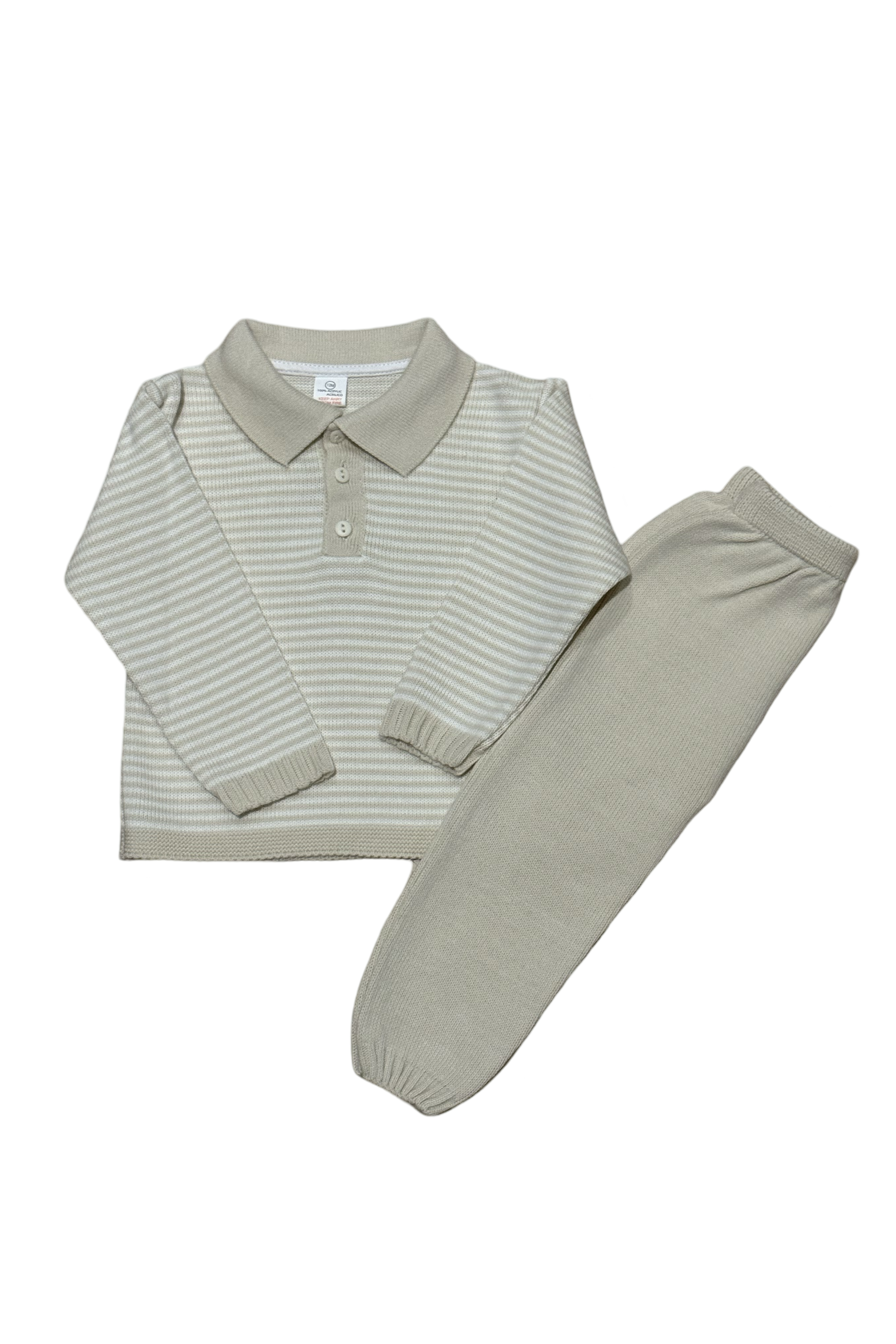 Boys Camel Stripe Knitted Loungewear Set