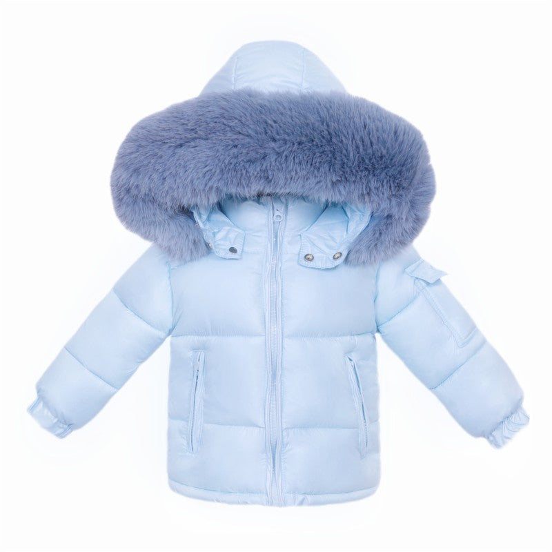 Baby Blue / Grey Fur Hood Unisex Coat - Big Fit
