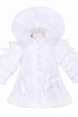 Girls White Frilly Fur Coat