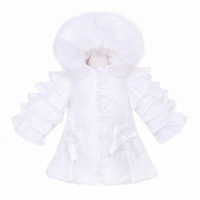 Girls White Frilly Fur Coat Dainty Delilah