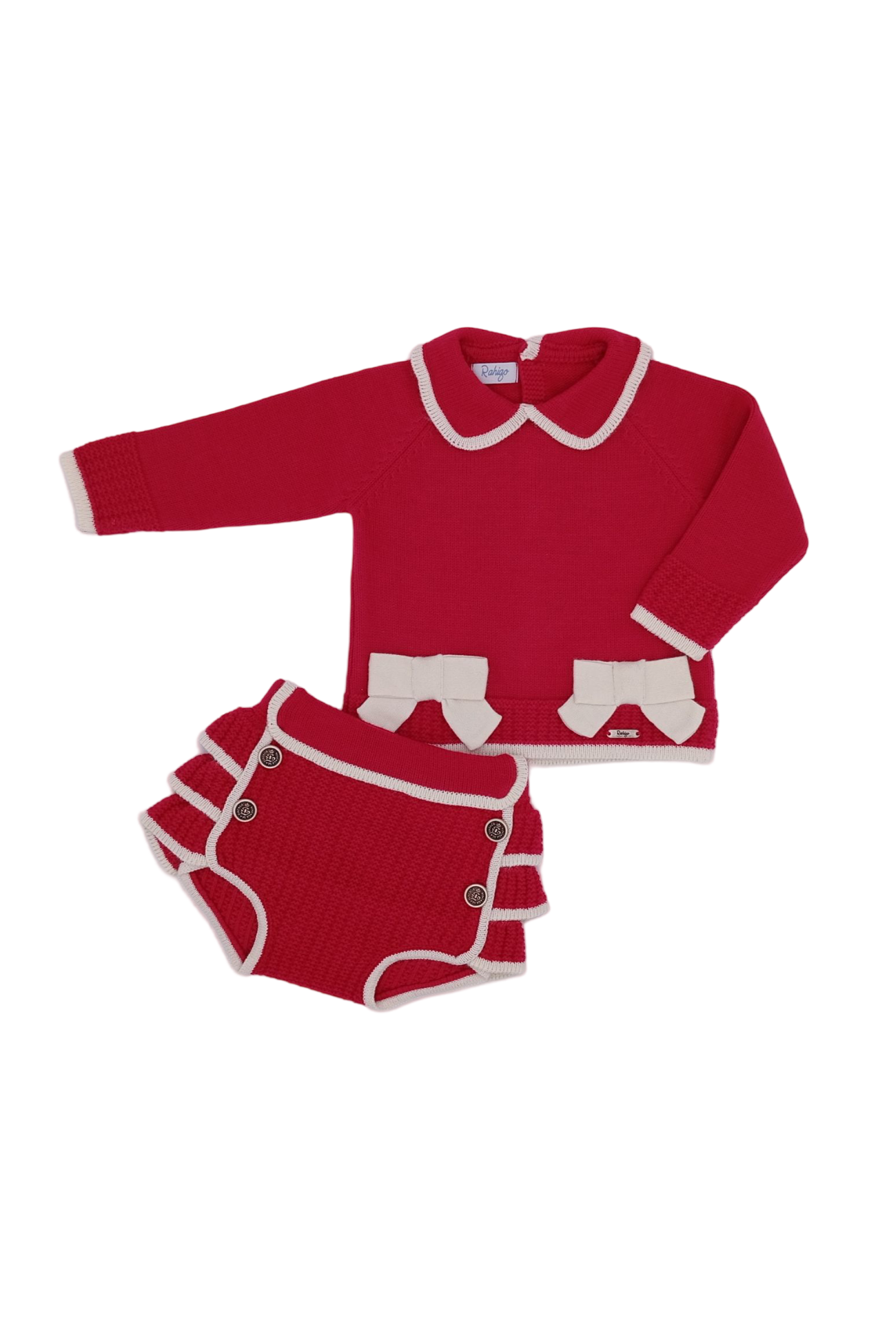 AW24 Rahigo Baby Girls Red & Cream Jam Pant Set & Socks