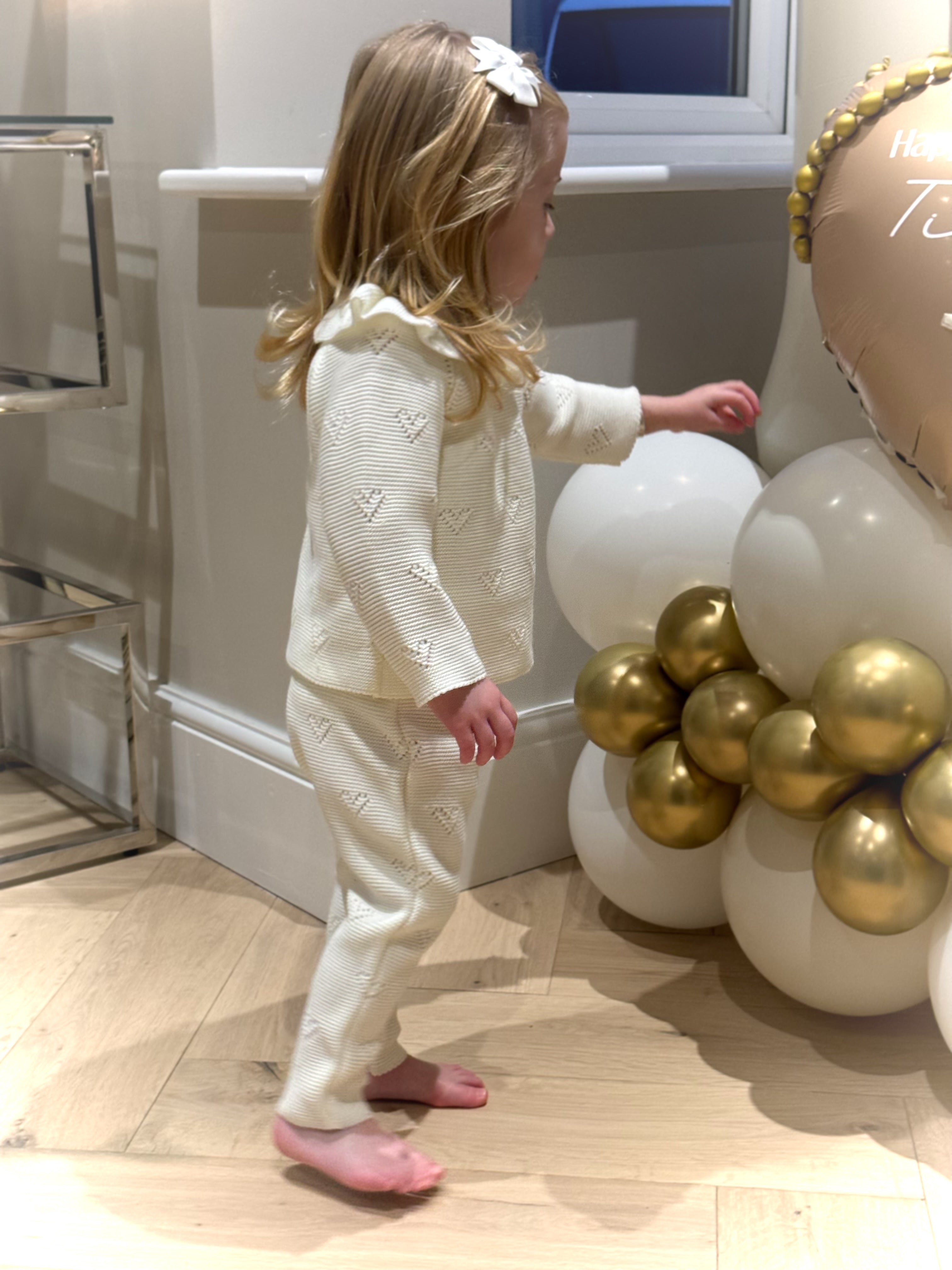 Girls Cream Heart Knitted Loungewear Set Dainty Delilah