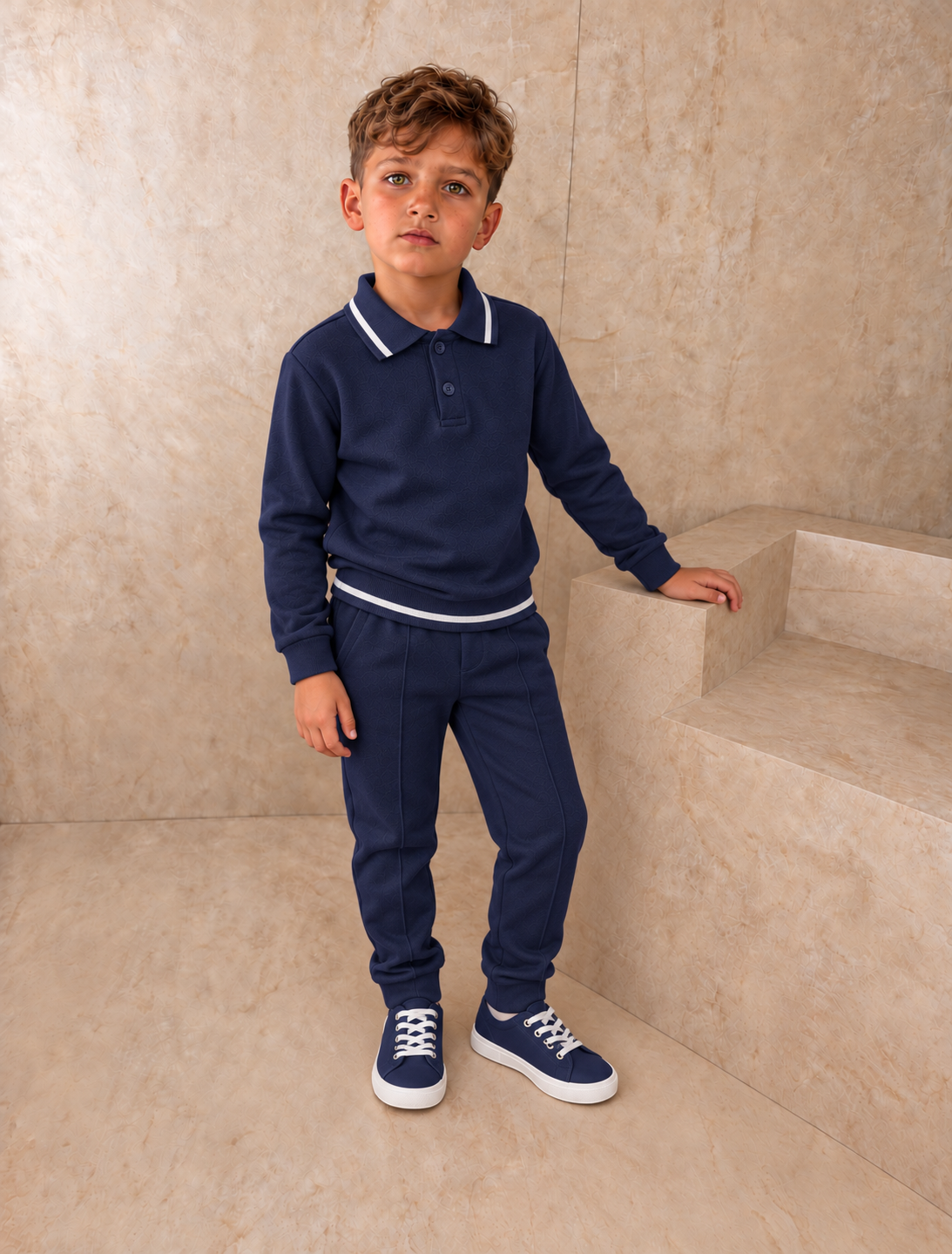 AW26 Baby Boy Navy Polo Top Cotton Tracksuit