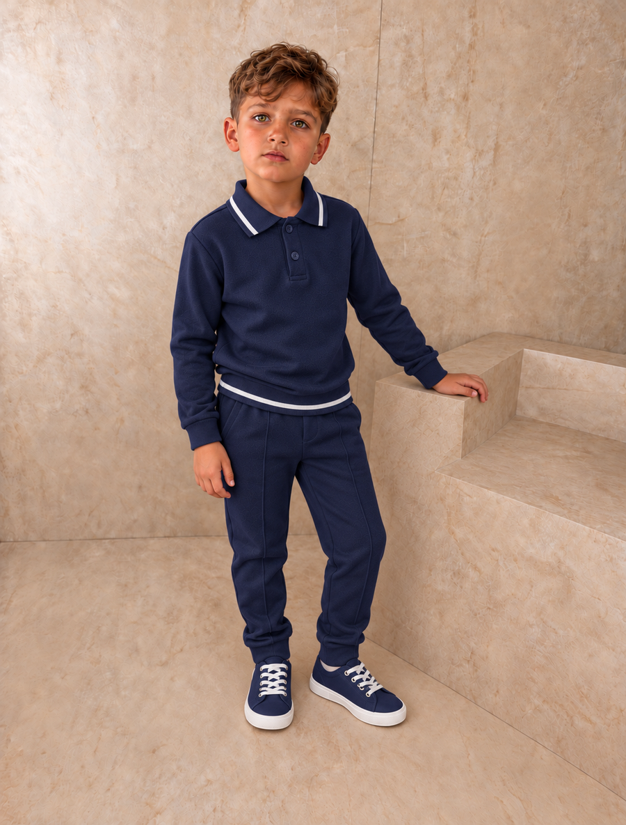 AW26 Baby Boy Navy Polo Top Cotton Tracksuit