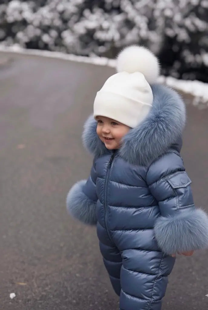 Navy Blue Detachable Fur Snowsuit - In Stock Dainty Delilah