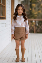 AW26 Miranda Girls Beige Gingham Blouse & Skort Set Miranda