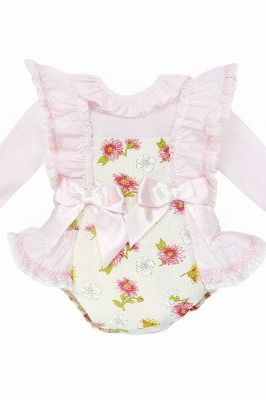 Girls Pink Floral Frilly Romper