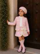 Rahigo AW26 Baby Pink & Cream Knit Skirt Set with Cardigan, Beret & Socks Rahigo Moda Infantil
