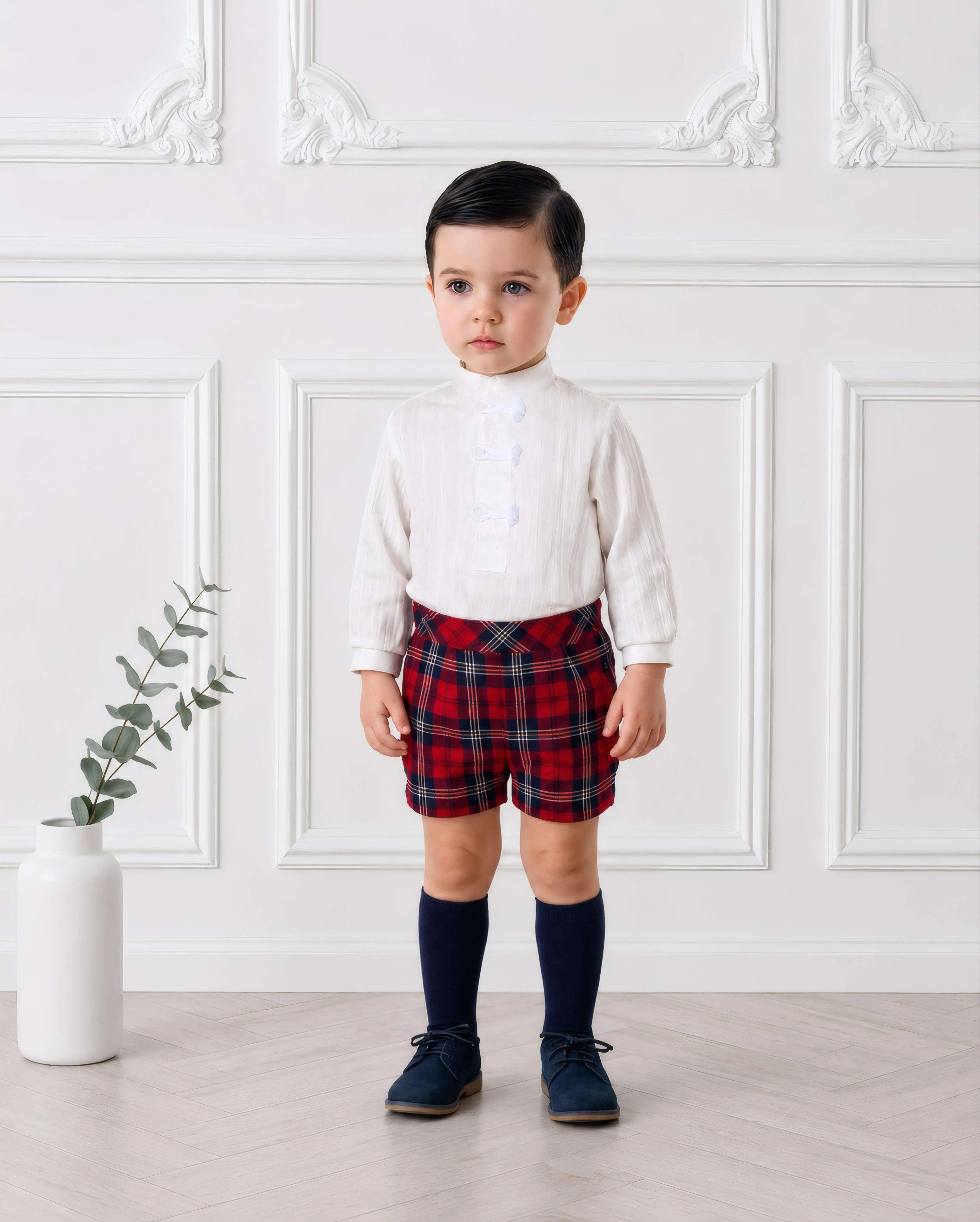 AW26 Miranda Baby Boys Red Tartan Shorts Set Miranda
