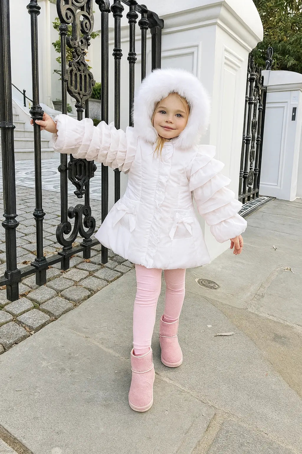 Girls White Frilly Fur Coat Dainty Delilah
